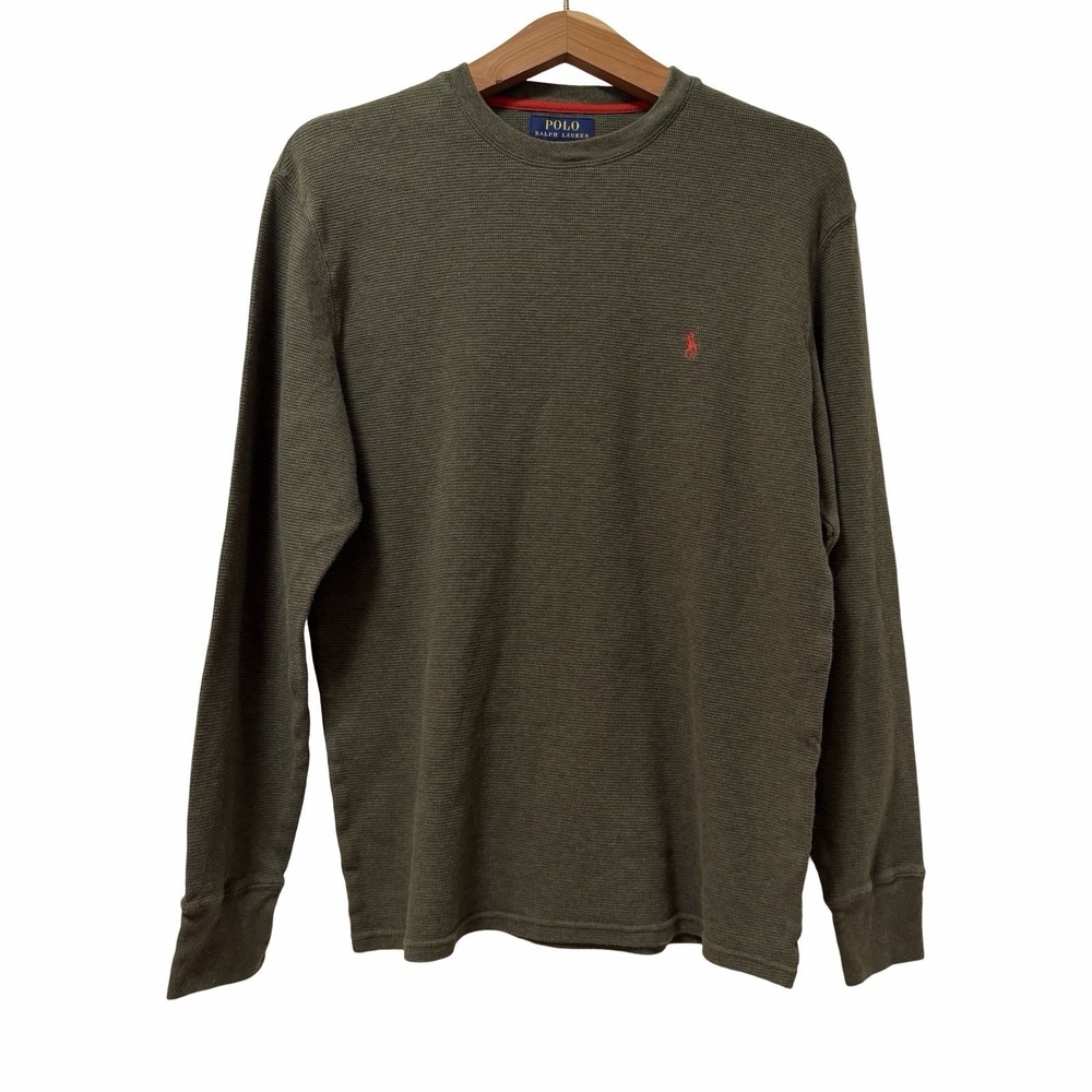 Polo Ralph Lauren Waffle Knit Thermal Crew Neck Shirt Mens Size L Army Green